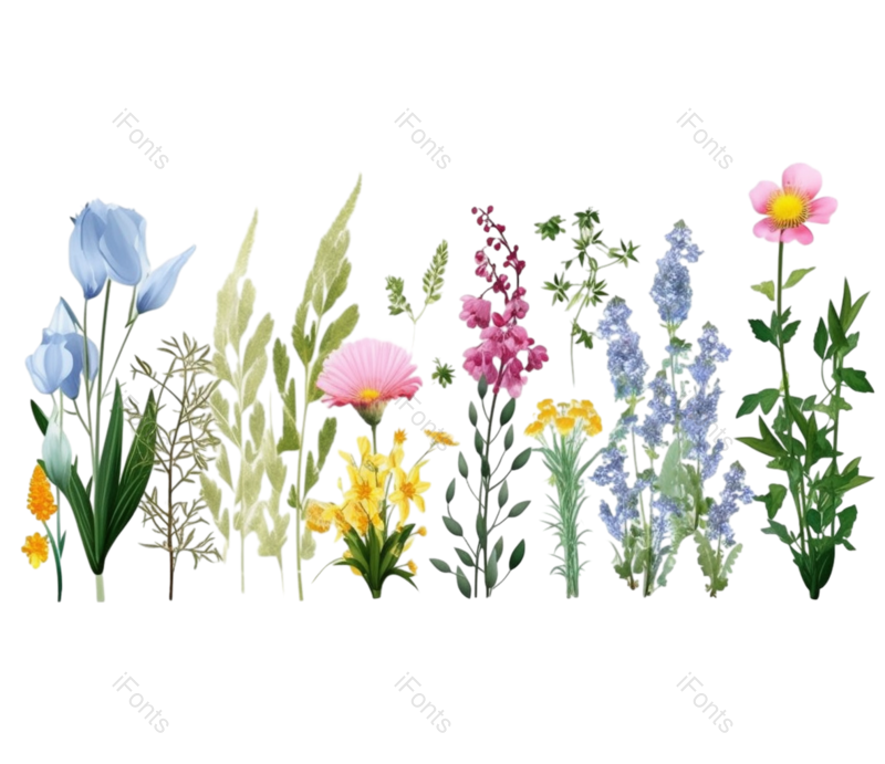 叶子图片,唯美元素,蓝色花PNG,花卉免抠素材